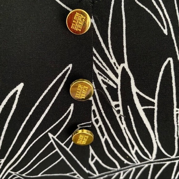 Ellen Tracy Floral Abstract Black White Pattern Sleeveless Rouche Sexy Size S - Picture 7 of 11